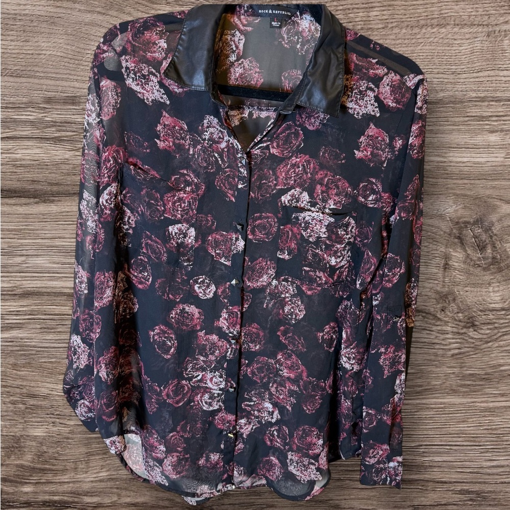 Hinge Black and Pink Button Down Shirt